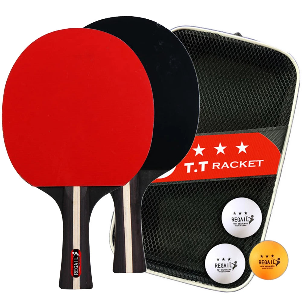 Table Tennis Racket 2 Rackets & 3 Balls Ping Pong Paddles Set Professional 2 Player Ping Pong Set with Bag for Tournament Play