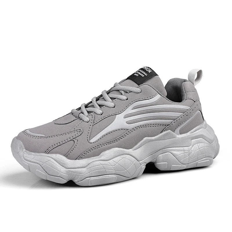 Men's Sports Shoes: Thick-soled, Height-increasing, Lace-up, Large-sized, All-season Solid Color Luminous Trendy Running Shoes