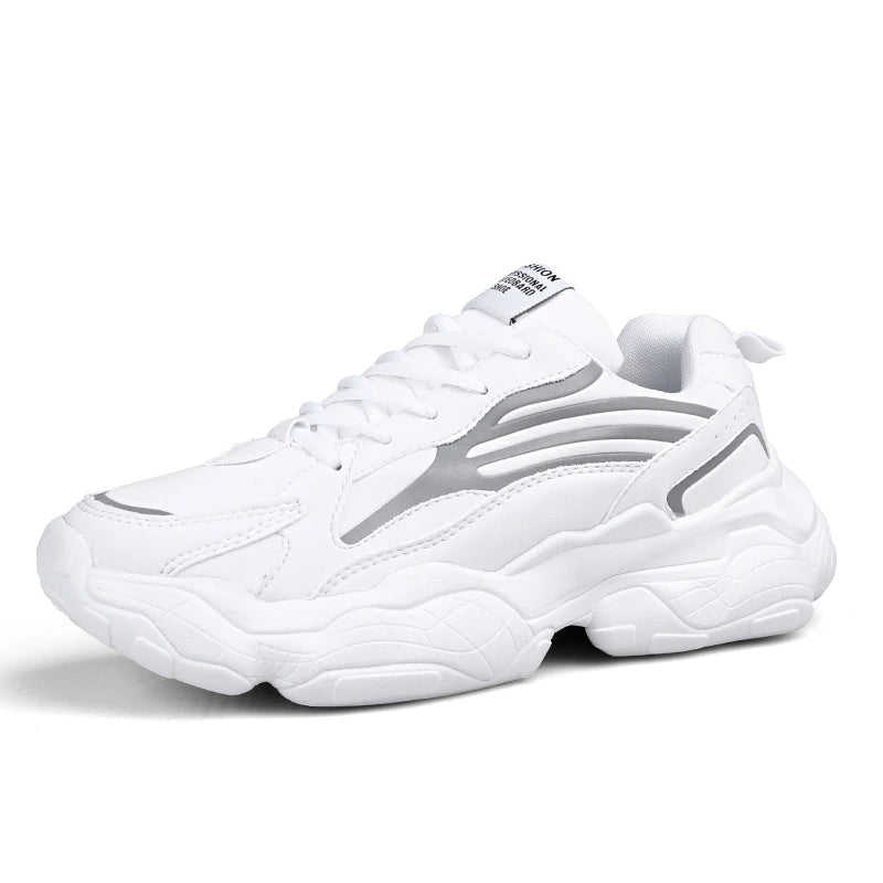 Men's Sports Shoes: Thick-soled, Height-increasing, Lace-up, Large-sized, All-season Solid Color Luminous Trendy Running Shoes